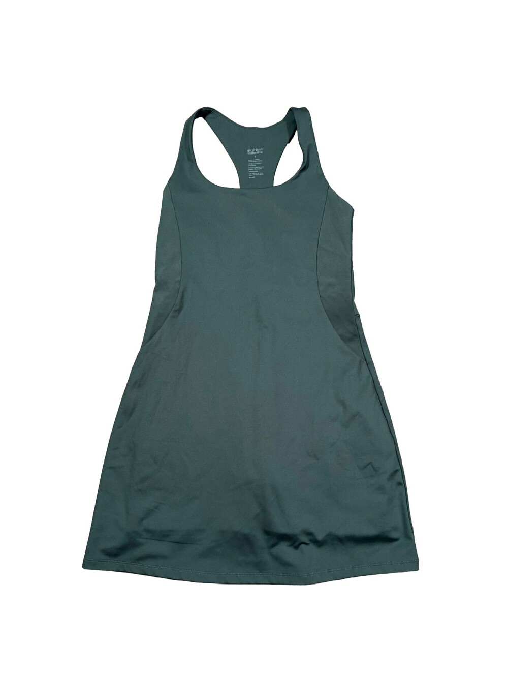 Girlfriend Collective Paloma Dress Womens Small Green Racerback Shorts Pocket